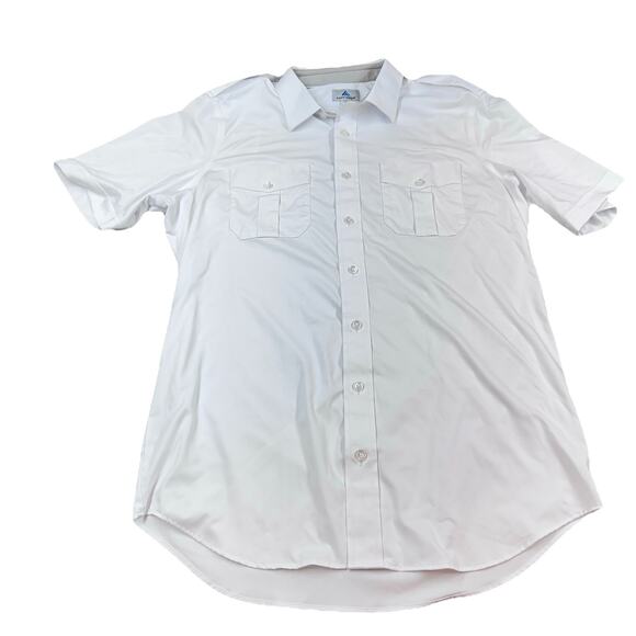 A Cut Above Brooks Tapered Tall Pilot Shirt White Short Sleeve 17 Uniform - Picture 1 of 5